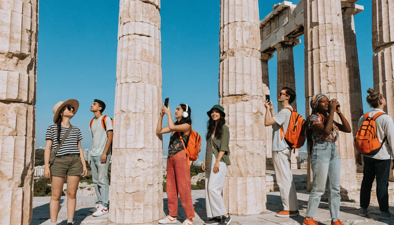 Fiatal látogatók az Akropoliszon